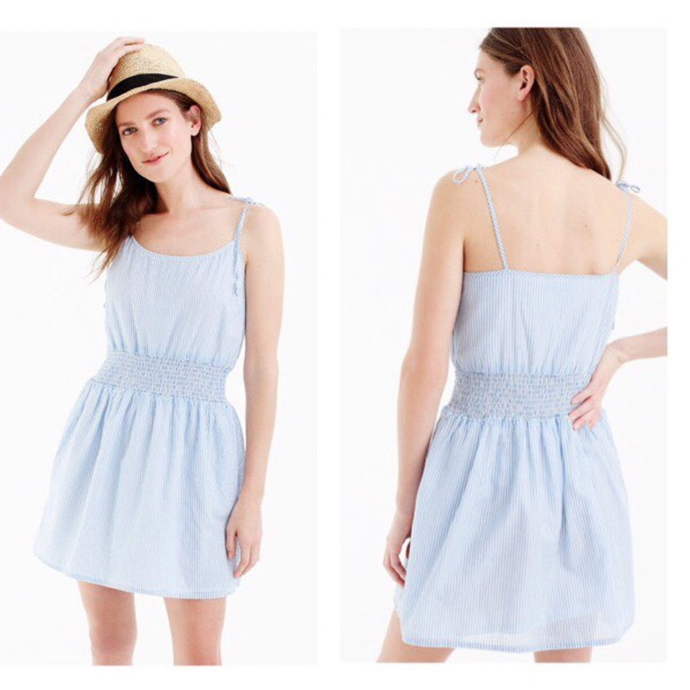 J. Crew Striped Smocked-Waist Dress